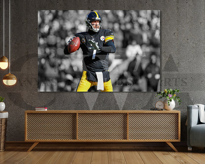 Ben Roethlisberger Black & White Canvas Art American Football Canvas Wall Art