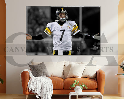 Ben Roethlisberger Black & White Canvas Art American Football Canvas Wall Art