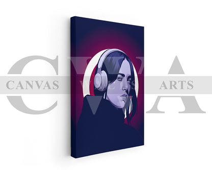 Billie Eilish Headphones Canvas Wall Art