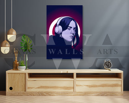 Billie Eilish Headphones Canvas Wall Art