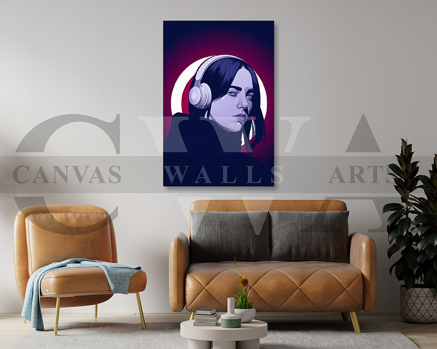 Billie Eilish Headphones Canvas Wall Art