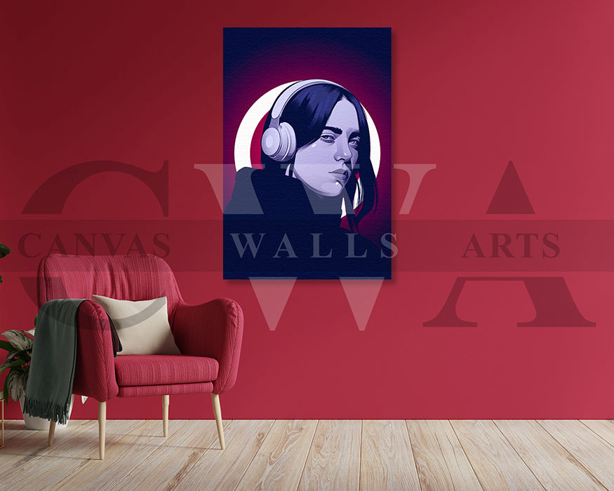 Billie Eilish Headphones Canvas Wall Art