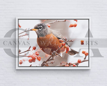 Bird On Berry Branch Canvas Wall Art Bird Poster Print