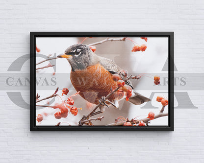 Bird On Berry Branch Canvas Wall Art Bird Poster Print