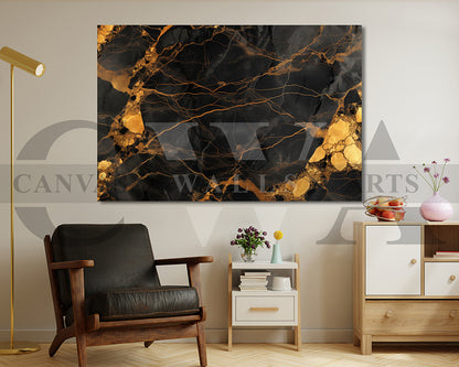 Black and Gold Marble Abstract Canvas Wall Art