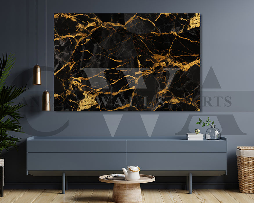 Black and Gold Marble Canvas Wall Art Abstract Poster Frame