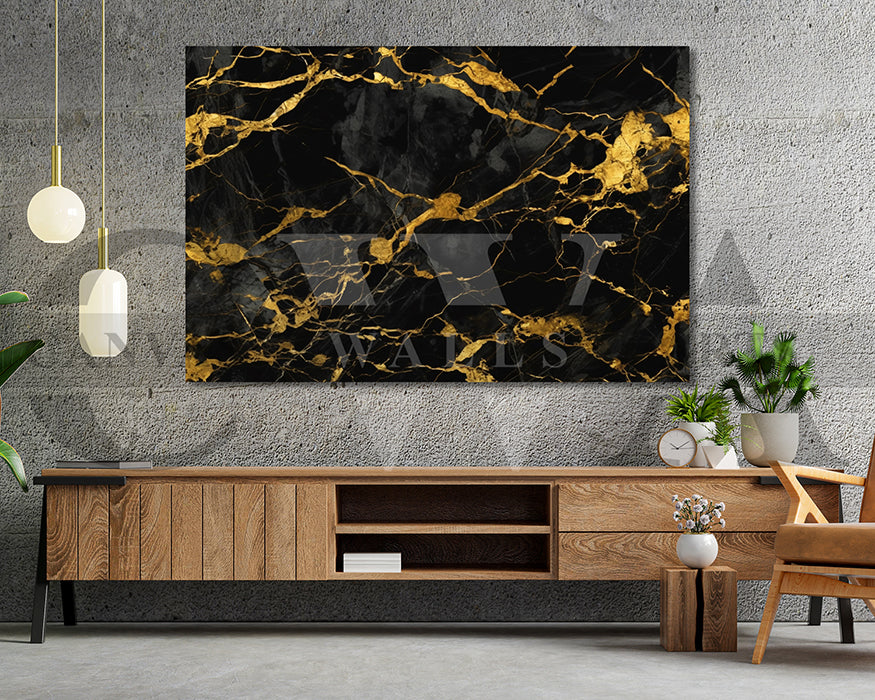 Black and Gold Marble Canvas Wall Art Abstract Poster Print
