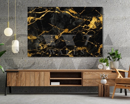 Black and Gold Marble Canvas Wall Art Abstract Poster Print