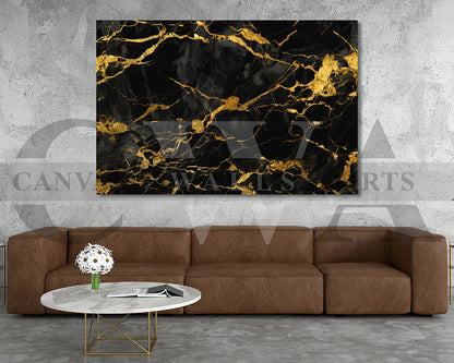 Black and Gold Marble Canvas Wall Art Abstract Poster Print