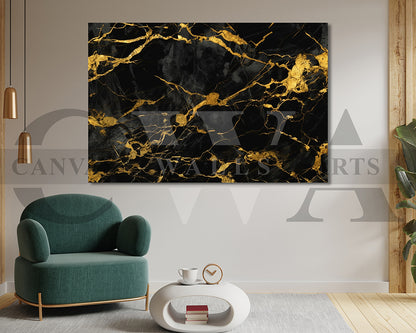 Black and Gold Marble Canvas Wall Art Abstract Poster Print