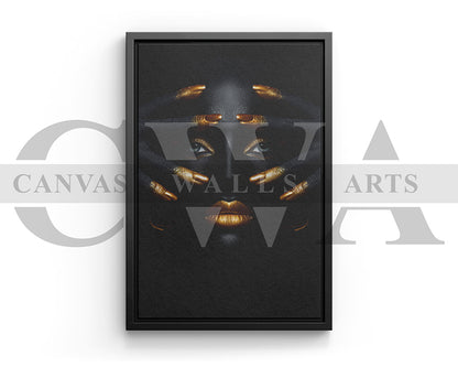 Black and Gold Woman Canvas Wall Art African Girl Art