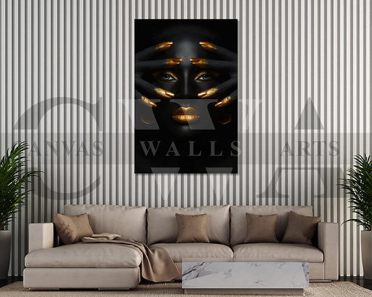 Black and Gold Woman Canvas Wall Art African Girl Art