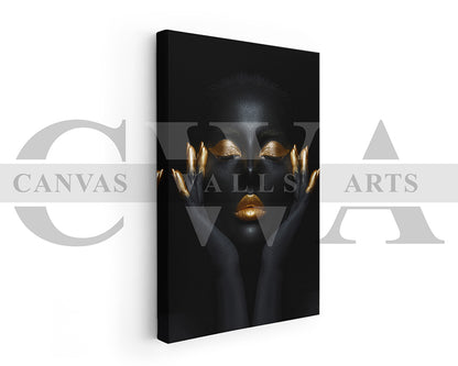Black and Gold Woman Canvas Wall Art African Poster Print