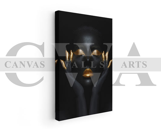 Black and Gold Woman Canvas Wall Art African Poster Print