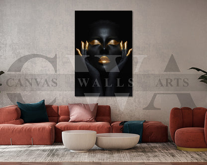 Black and Gold Woman Canvas Wall Art African Poster Print