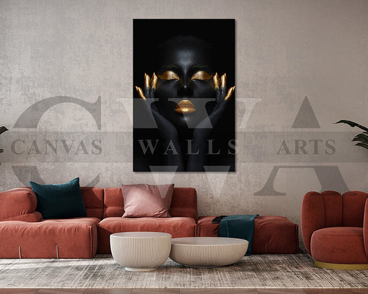 Black and Gold Woman Canvas Wall Art African Poster Print