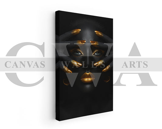Black and Gold Woman Canvas Wall Art African Girl Art