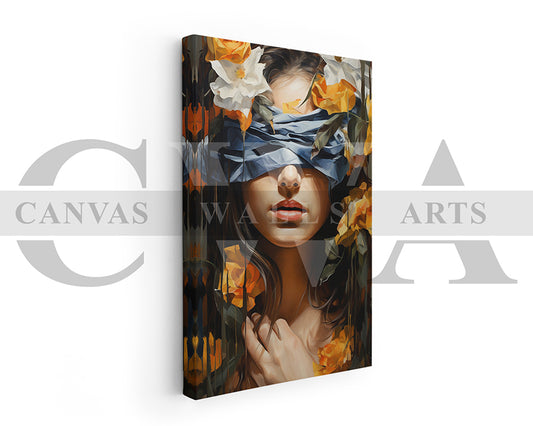 Blind Woman With Butterfly Painting Canvas Wall Art
