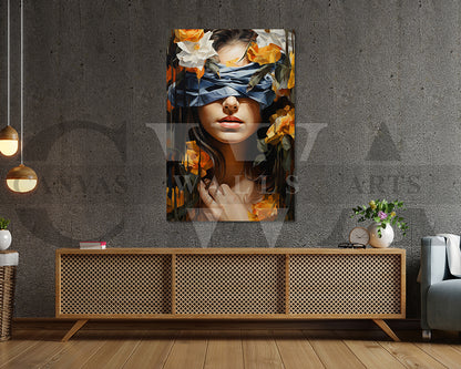 Blind Woman With Butterfly Painting Canvas Wall Art