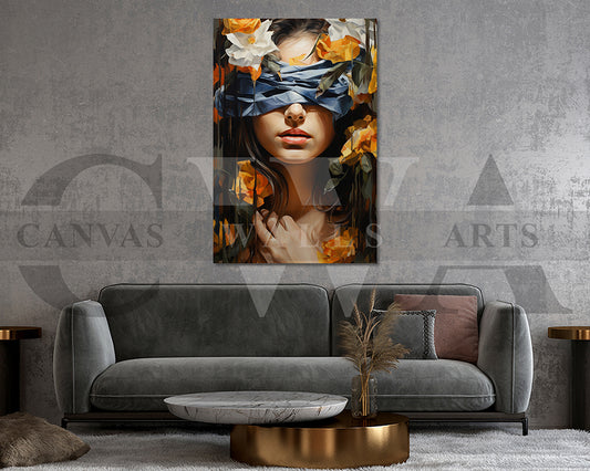 Blind Woman With Butterfly Painting Canvas Wall Art
