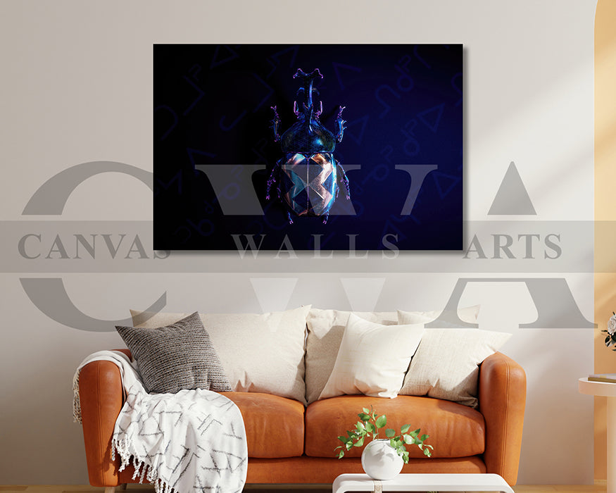 Blue Beetle Bug Canvas Wall Art