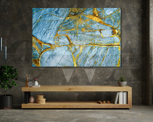 Blue and Gold Marble Abstract Canvas Wall Art