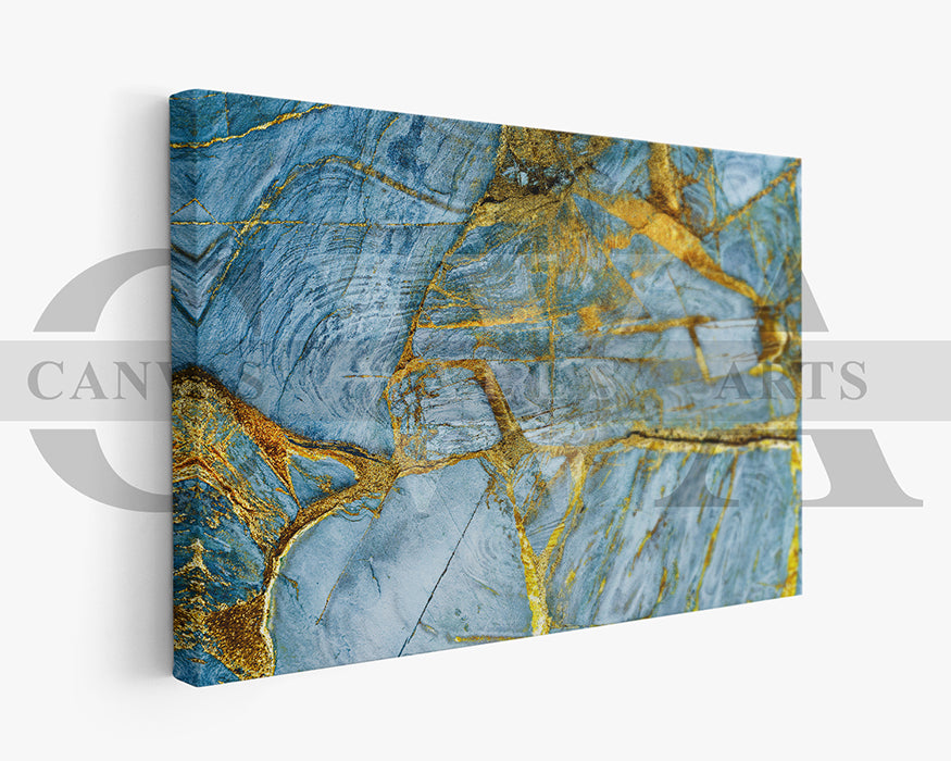 Blue and Gold Marble Abstract Canvas Wall Art