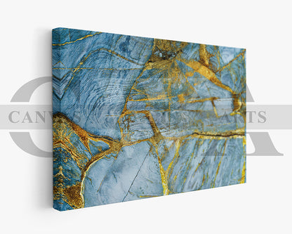 Blue and Gold Marble Abstract Canvas Wall Art