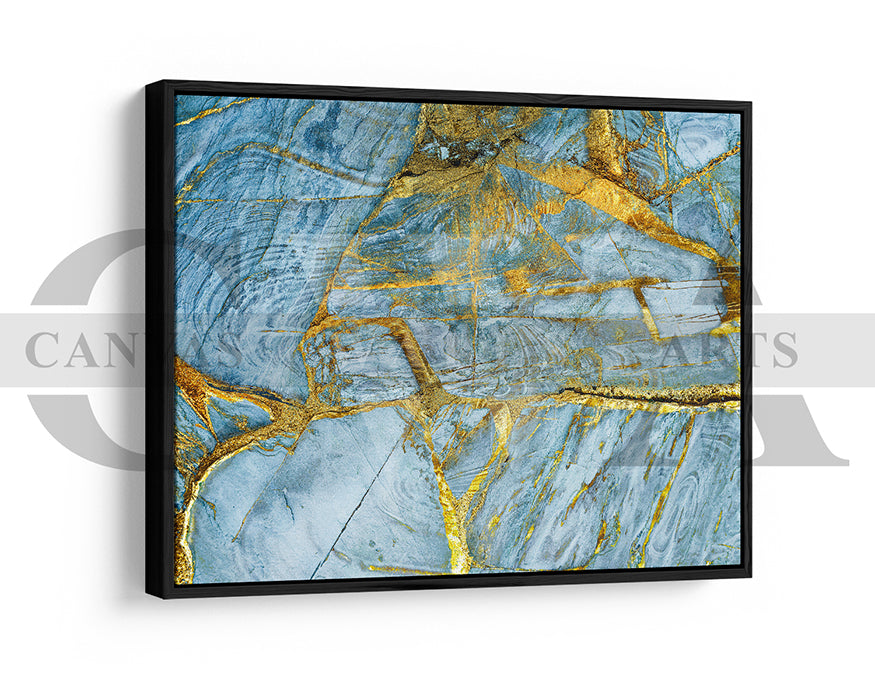 Blue and Gold Marble Abstract Canvas Wall Art