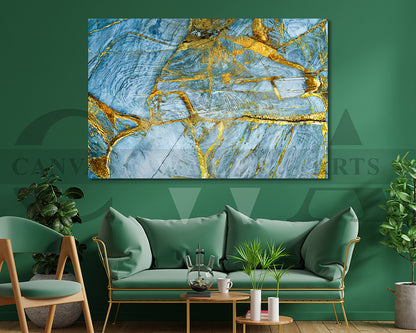 Blue and Gold Marble Abstract Canvas Wall Art