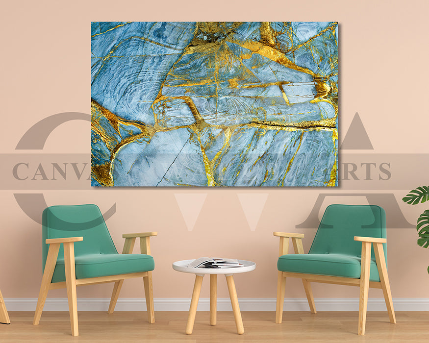 Blue and Gold Marble Abstract Canvas Wall Art
