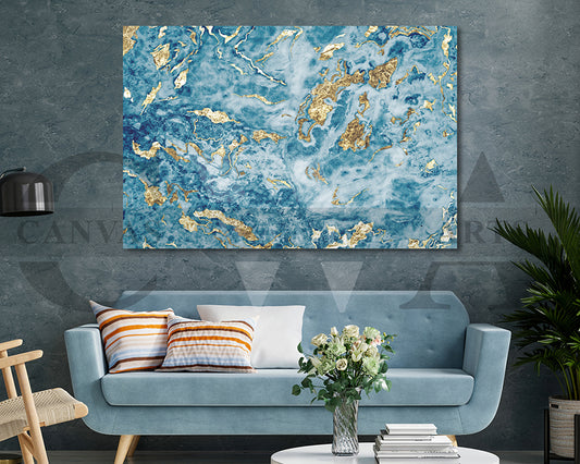 Blue and Gold Marble Canvas Wall Art