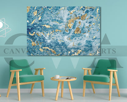 Blue and Gold Marble Canvas Wall Art