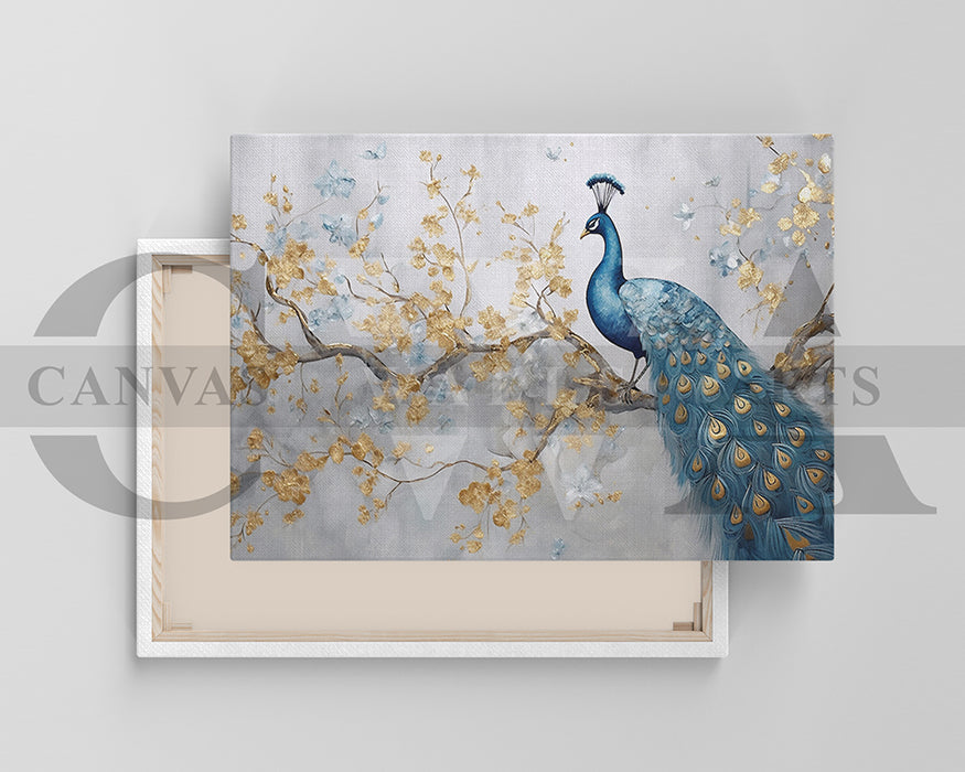 Blue and Gold Peacock Canvas Wall Art