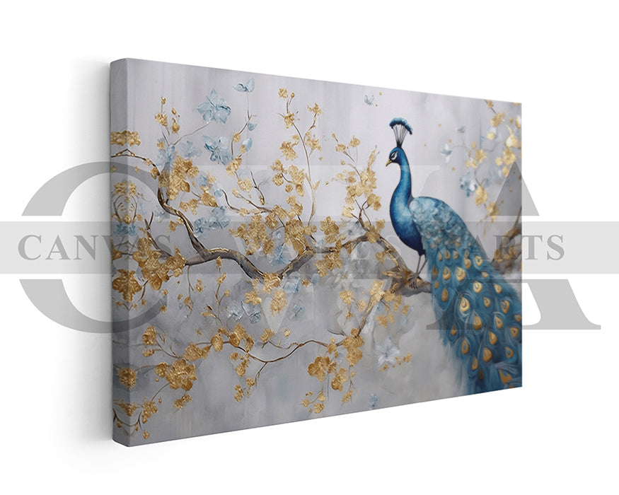 Blue and Gold Peacock Canvas Wall Art