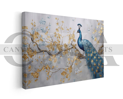 Blue and Gold Peacock Canvas Wall Art