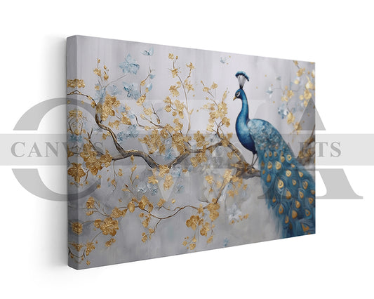 Blue and Gold Peacock Canvas Wall Art