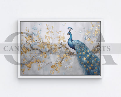 Blue and Gold Peacock Canvas Wall Art
