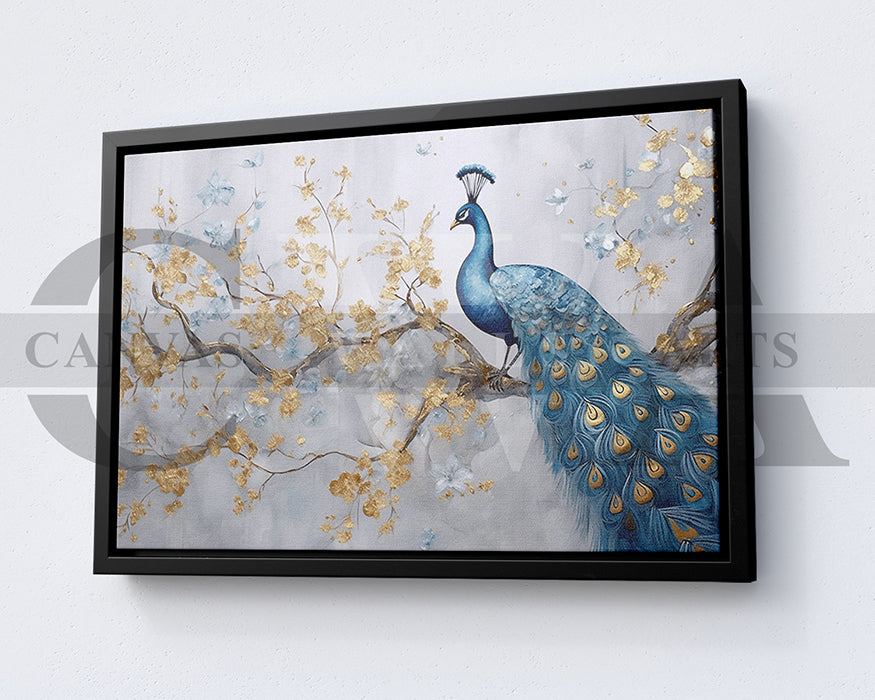 Blue and Gold Peacock Canvas Wall Art