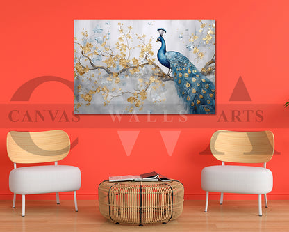 Blue and Gold Peacock Canvas Wall Art