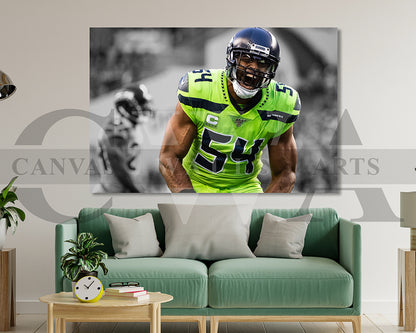 Bobby Wagner Black & White Canvas Art American Football Canvas Wall Art