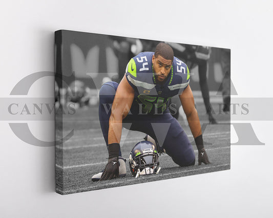 Bobby Wagner Black & White Canvas Art American Football Canvas Wall Art