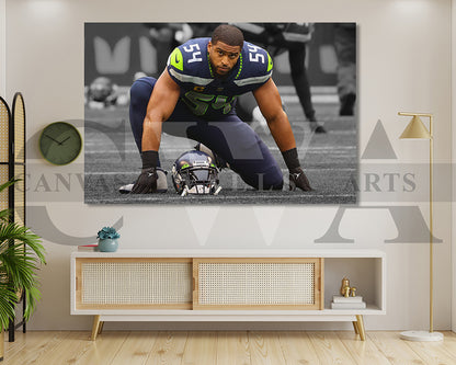 Bobby Wagner Black & White Canvas Art American Football Canvas Wall Art