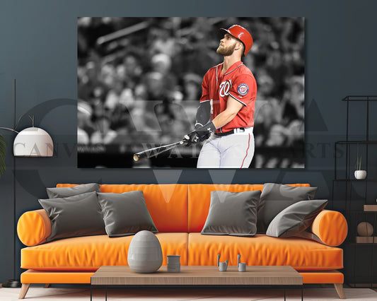 Bryce Harper Black & White Canvas Art Baseball Canvas Wall Art