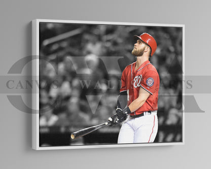 Bryce Harper Black & White Canvas Art Baseball Canvas Wall Art