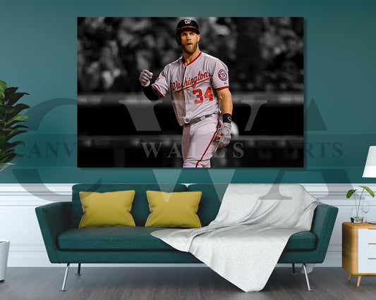 Bryce Harper Black & White Canvas Art Baseball Canvas Wall Art