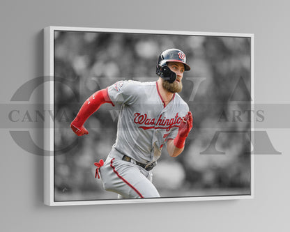 Bryce Harper Black & White Canvas Art Baseball Canvas Wall Art