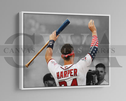 Bryce Harper Black & White Canvas Art Baseball Canvas Wall Art