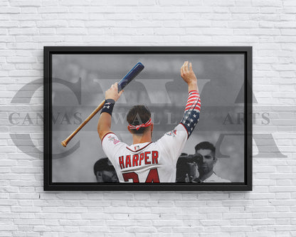 Bryce Harper Black & White Canvas Art Baseball Canvas Wall Art
