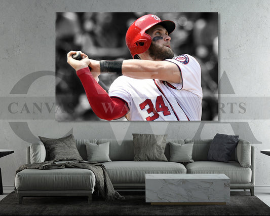 Bryce Harper Black & White Canvas Art Baseball Canvas Wall Art